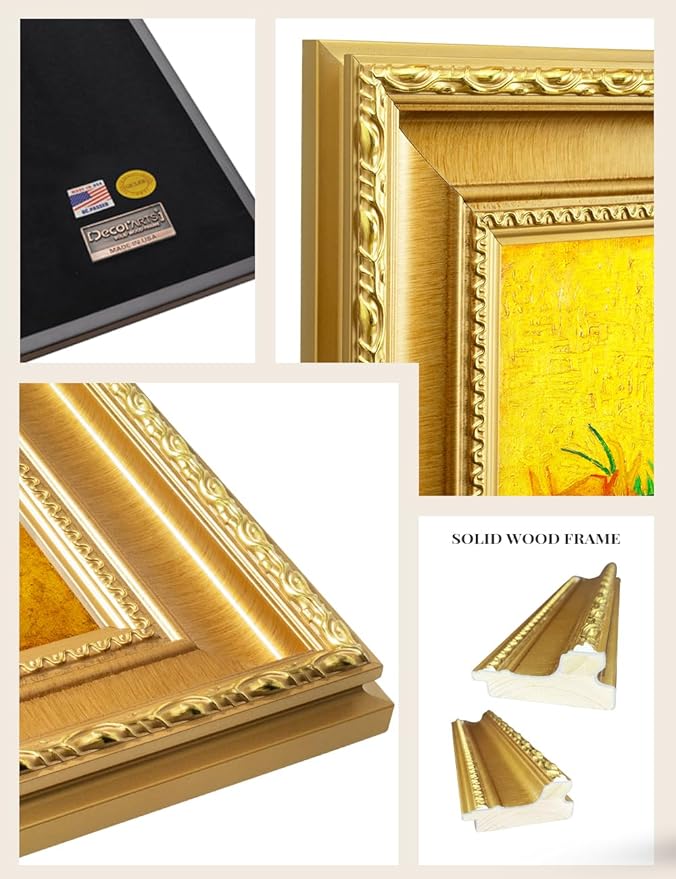 DECORARTS - Sunflowers by Vincent Van Gogh. Giclee Print on Acid-Free Canvas in Gold Solid Wood Frame. Picture Size: 16x20, Total Size: 24.75x20.75, Made in USA