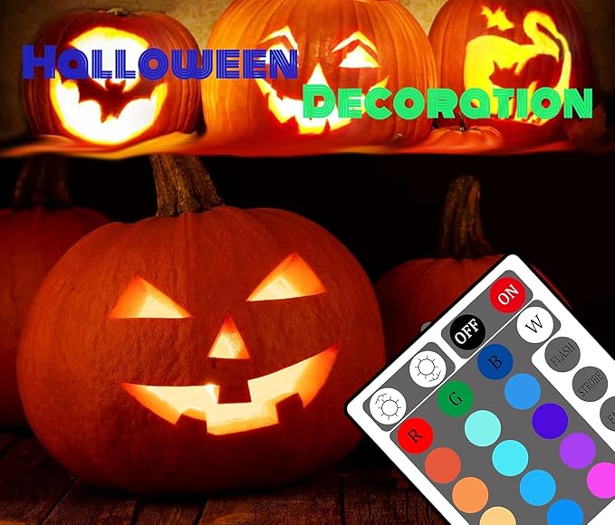 Halloween Pumpkin Lights with Timer Remote, Battery Operated RGB Pumpkin Lights Flickering Flameless LED Candles Halloween Decor Jack-O-Lantern Decorations
