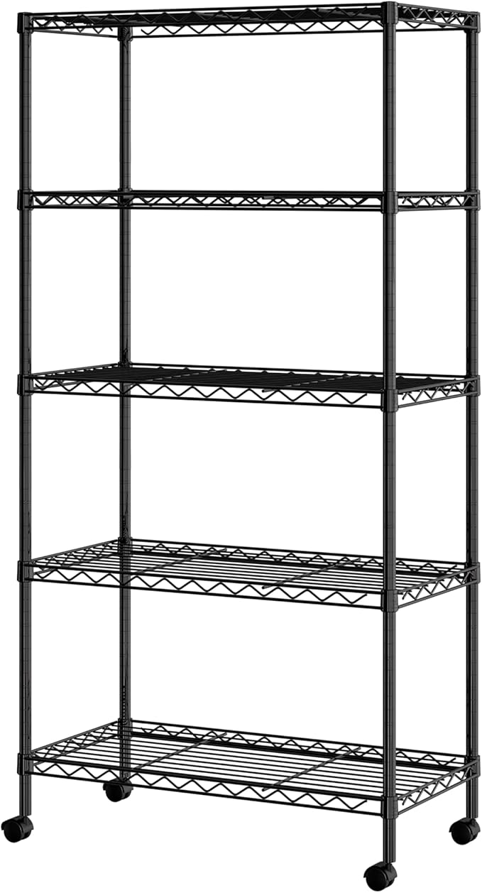 Seville Classics Solid Steel Wire Shelving Storage Unit Adjustable Shelves Organizer Rack, for Home, Kitchen, Office, Garage, Bedroom, Closet, Black, 5-Tier, 30" W x 14" D (New Model)