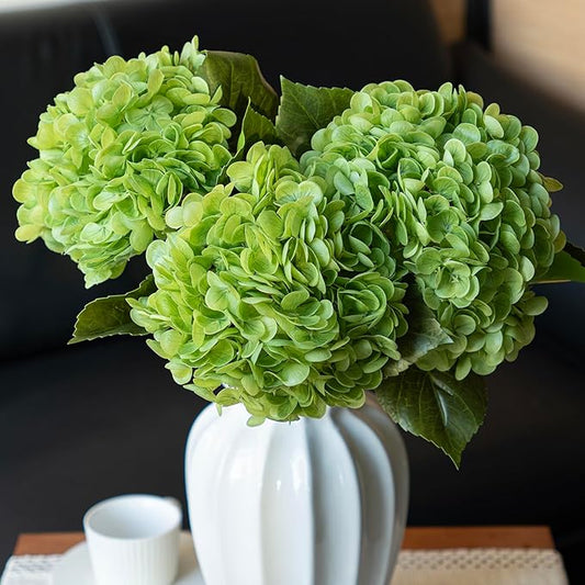 3PCS 22 inch Realistic Artificial Hydrangea Large Real Touch Flowers Artificial Flowers Dry Flowers Outdoor Wedding Christmas Office Family Party Living Room Table Decoration (Green)