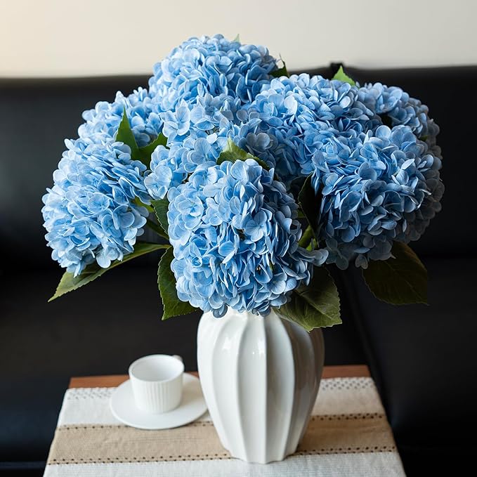 3PCS 22 inch Realistic Artificial Hydrangea Large Real Touch Flowers Artificial Flowers Dry Flowers Outdoor Wedding Christmas Office Family Party Living Room Table Decoration (Blue)