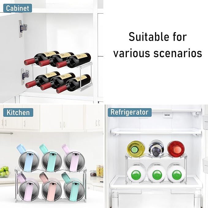 Water Bottle Organizer Stanley Cup Holder, 2-Tier Tumbler Storage, Stackable Water Bottle Holder for Kitchen Cabinet Pantry, Large Compartment fits 40 oz Tumblers, Stanley Accessories