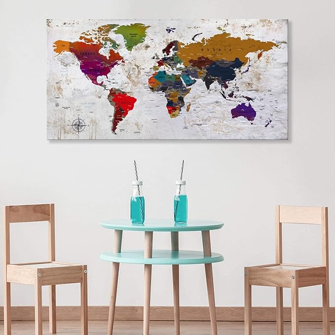 ZEYDRT Canvas Wall Art world map Wall Art for Office Living Room Home Decorations artwork Canvas Art Wall Decor map of the world Wall Decoration Vintage Office for Home Bedroom Decoration20 x40 …