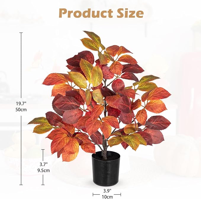 Briful 19.7" Fake Fall Tree in Black Pot, Autumn Small Artificial Beech Leaf Tree Faux Plants Indoor for Home Office Room Tabletop Mantel Thanksgiving Decor