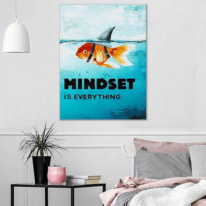 Canvas Wall Art Goldfish Shark Picture Animal Motivational Painting Modern Inspiring Poster Print Artwork for Living Room Bedroom Office Home Decor Wooden Framed Ready to Hang [18''W x 24''H]