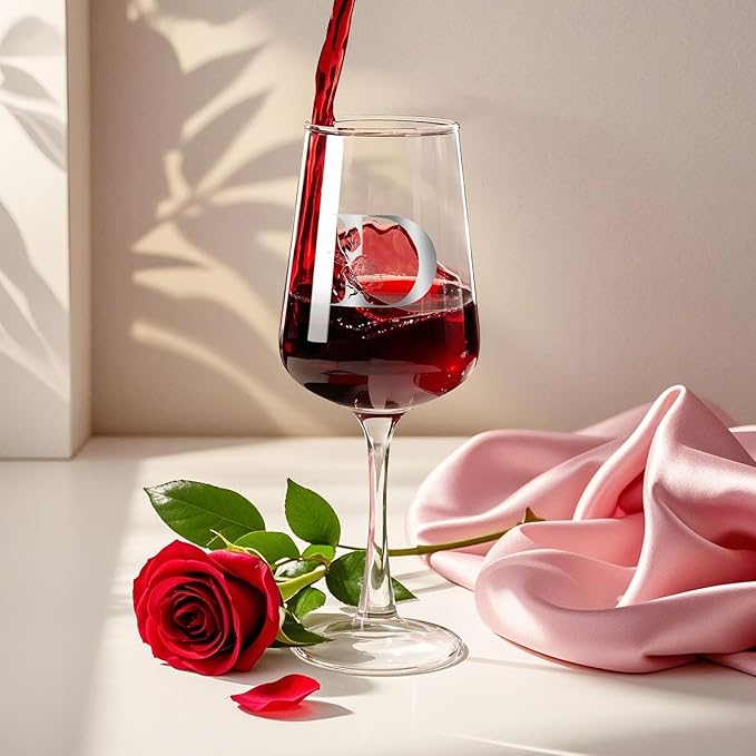 Monogrammed Wine Glass Gifts for Women - Personalized A-Z Wine Glasses with Gift Box & Greeting Card | Custom Mothers day, Anniversary, Birthday Gifts for Her, Mom, Wife, Best Friend, Sister,Woman (D)