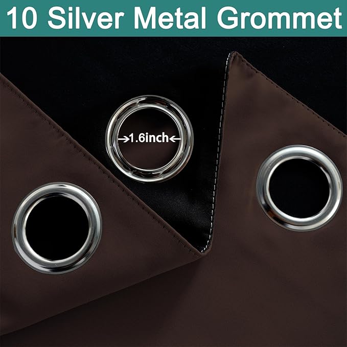 Yakamok 100% Blackout Curtains for Bedroom, 2 Thick Layers Thermal Insulated Grommet Total Blackout Drapes with Black Liner for Living Room (70Wx84L,Chocolate Brown, 2 Panels)