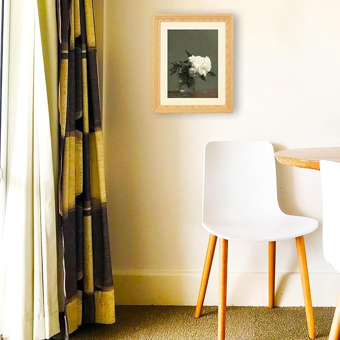 Brivoria Framed Canvas Wall Art Vintage Decor, White Roses in Clear Glass Vase Realist Botanical Still Life Print for Entryway Bedroom Kitchen Bathroom Hallway Decor, 13"x16"