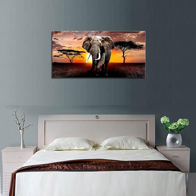 XXMWallArt FC3075 Canvas Wall Art Elephant Picture African Wild Animals Artwork Painting Print for Living Room Bedroom Kitchen Home and Office Wall Decor