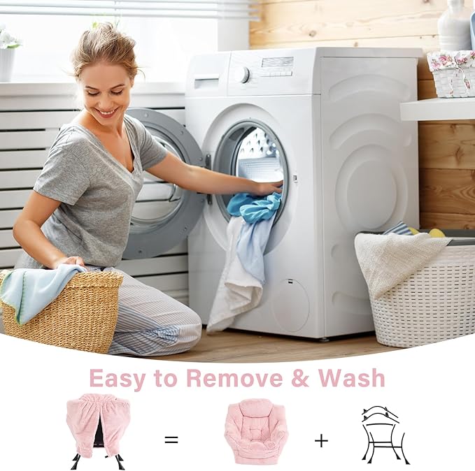 Lazy Chair with Ottoman, Modern Chair with Folding Footrest, Lounge Accent Chair, Comfortable Reading Chair, Oversized Armchairs for Bedroom, Study, Living Room(Plush Pink)