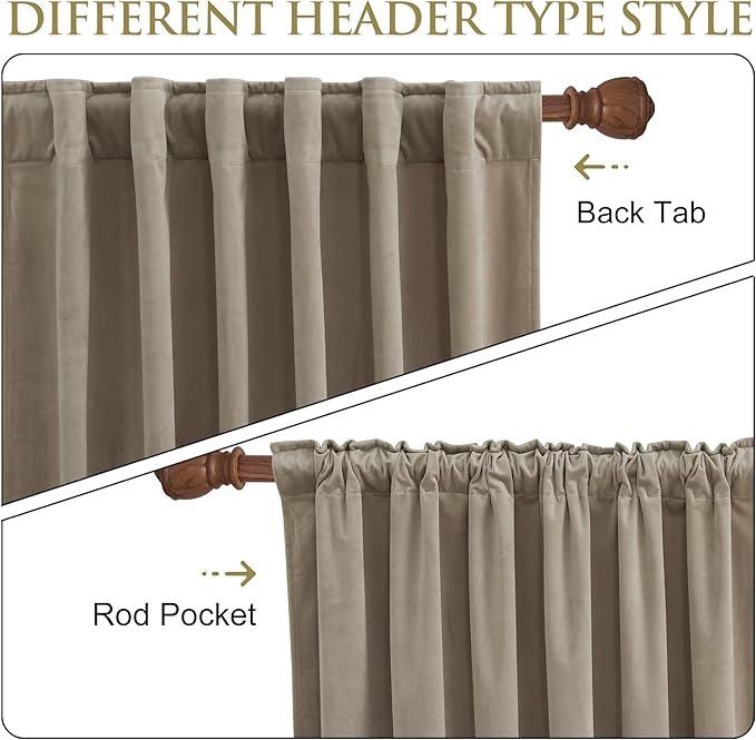 StangH Camel Beige Curtains 132 inches Long Back Tab Room Darkening Sliding Door Drapes, Heavy Duty Curtain Panels for Neutral & Versatile Home Decor, W52 x L132, 2 Panels