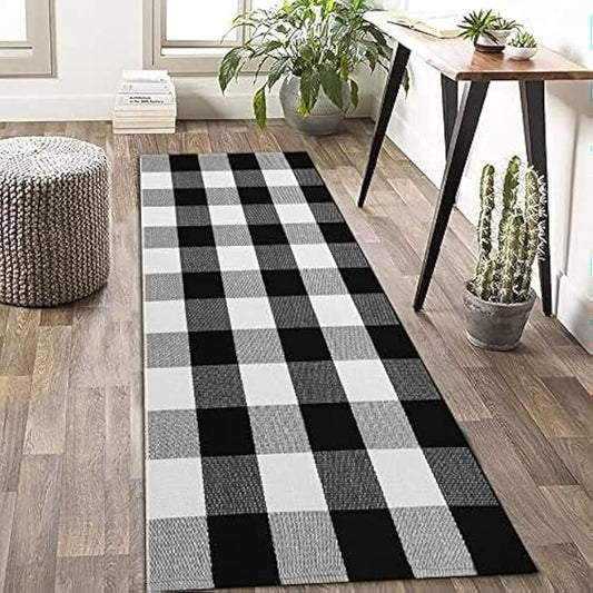 KOZYFLY Buffalo Plaid Rug 2x6 Ft Black and White Runners for Hallways Washable Checkered Rug Cotton Kitchen Runner Carpet Runner Rugs for Entryway Bedroom Living Room Farmhouse Runner Rug