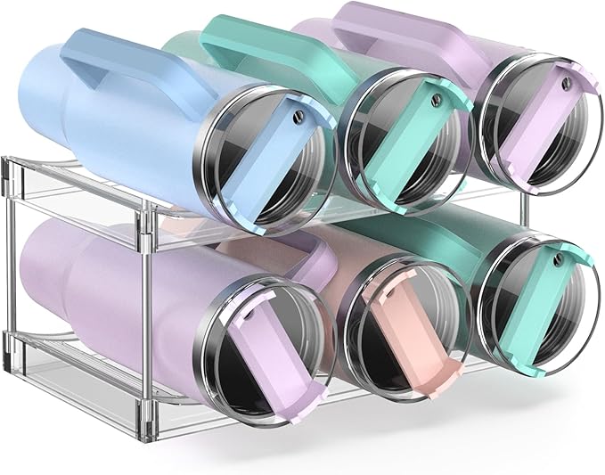 Water Bottle Organizer Stanley Cup Holder, 2-Tier Tumbler Storage, Stackable Water Bottle Holder for Kitchen Cabinet Pantry, Large Compartment fits 40 oz Tumblers, Stanley Accessories