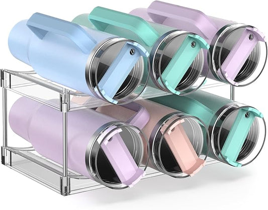 Water Bottle Organizer Stanley Cup Holder, 2-Tier Tumbler Storage, Stackable Water Bottle Holder for Kitchen Cabinet Pantry, Large Compartment fits 40 oz Tumblers, Stanley Accessories