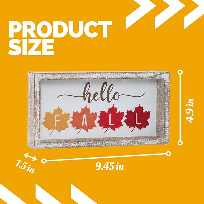 Embossed Hello Fall Sign, Farmhouse Fall Decorations for Home, Modern Autumn Home Decor Indoor, Wooden Thanksgiving Tiered Tray Decor for Table Shelf Cubicle Desk Mantel