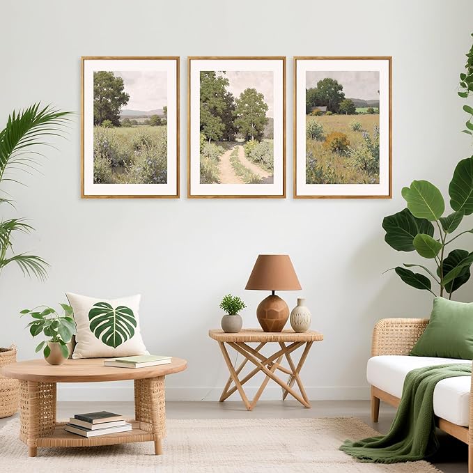 CHDITB Rustic Landscape Framed Canvas Wall Art Set, Nature Inspired Wall Decor, Countryside Path Artwork Spiritual Painting, Vintage Art Prints for Living Room, Bedroom, Office 24"x36"x3