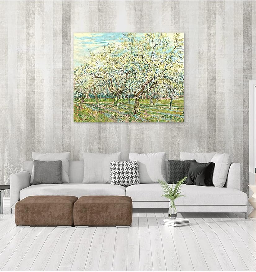 DECORARTS - The White Orchard, Vincent Van Gogh Art Reproduction. Giclee Print on Canvas. Wall Art for Home. 40x32
