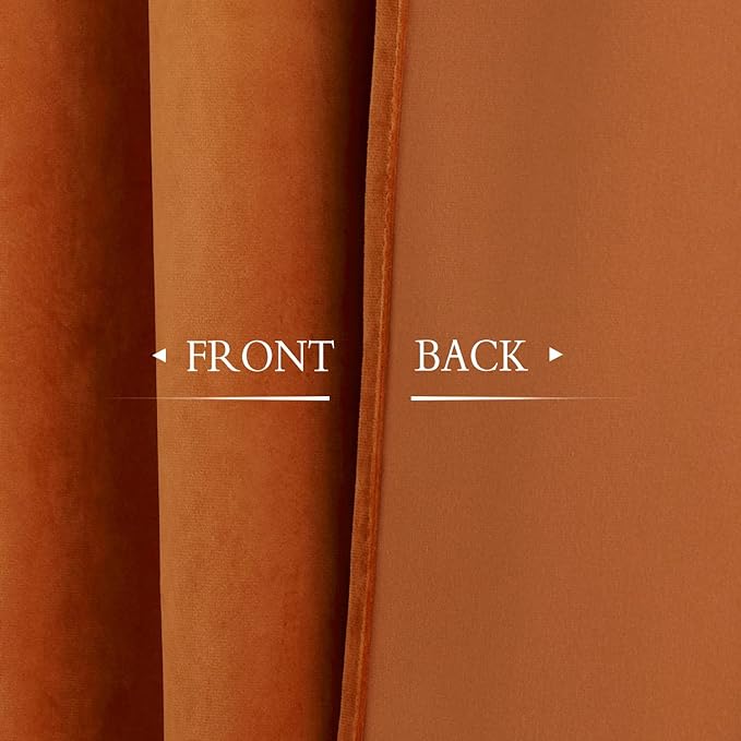 StangH Orange Curtains Velvet 96 inches Long for Bedroom, Pumpkin Luxury Back Tab Room Darkening Window Drapes for Theater, Bright Orange Backdrops, W52 x L96, 2 Panels