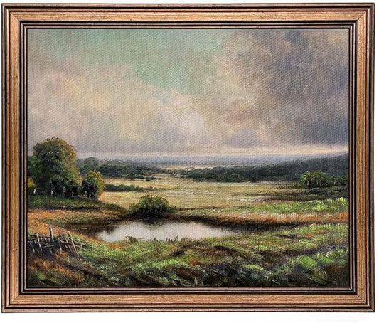 Gold Framed Vintage Wall Art Classical French Landscape Mountain Painting for Living Room Farmhouse Wall Decor (Velley, 16L x 12W)