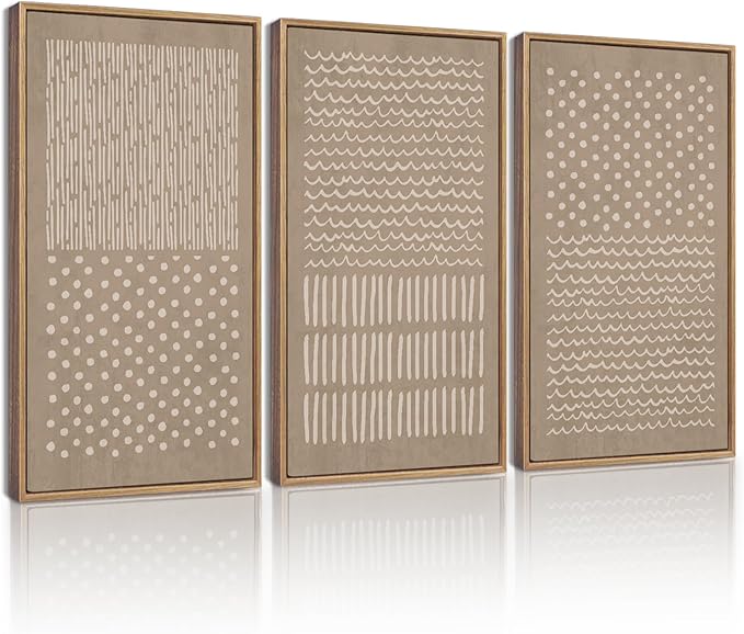 KUVIOKE Boho Mid-Century Modern Wall Art Framed Neutral Retro Minimalist Geometric Prints Rustic Bohemain Artwork Kitchen Dining Room 16x24in (Natural Framed)