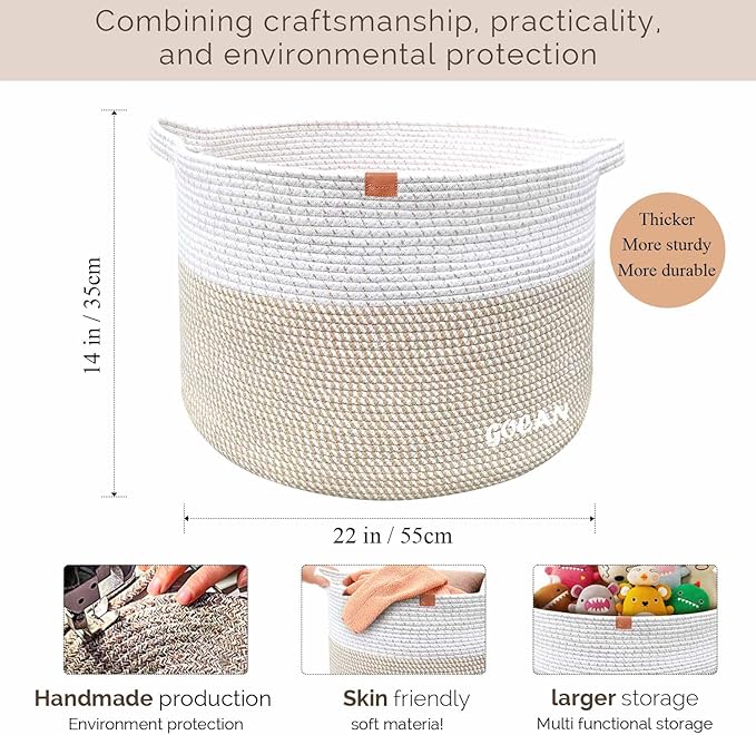 Storage Basket Large Laundry Basket D55XH35cm Collector Storage Basket for Blankets Pillows Clothes Baskets with Handles for Children's Room Brown XXXL