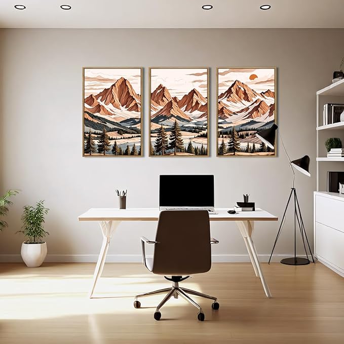 IARTTOP Framed Mountain Canvas Wall Art Large16x24 Inch Abstract Mountain Art Prints Set of 3 Vintage Nature Scenery Wall Decor for Living Room Bedroom Office