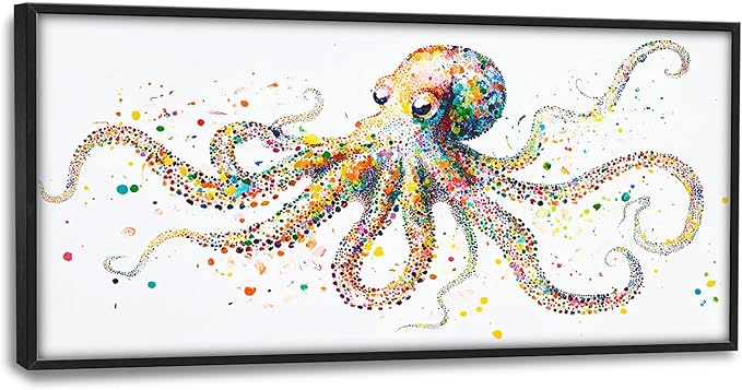 Octopus Large Wall Art for Living Room Framed, Octopus Wall Decor Pictures, Colorful Ocean Animal Canvas Print Painting, Aesthetic Artwork Bedroom Office Home Decor 60"x30"