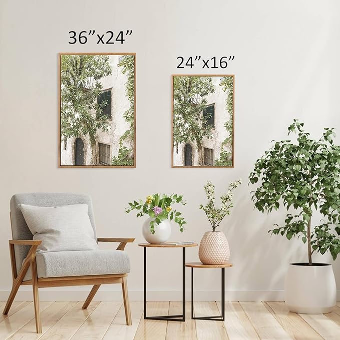 CHDITB Vintage Italy City Framed Wall Art, Nature Botanical Olive Green Wall Decor, Rustic Italian Landscape Painting, Modern Minimalist Country Art Prints for Living Room, Bedroom, Office 24"x36"x3