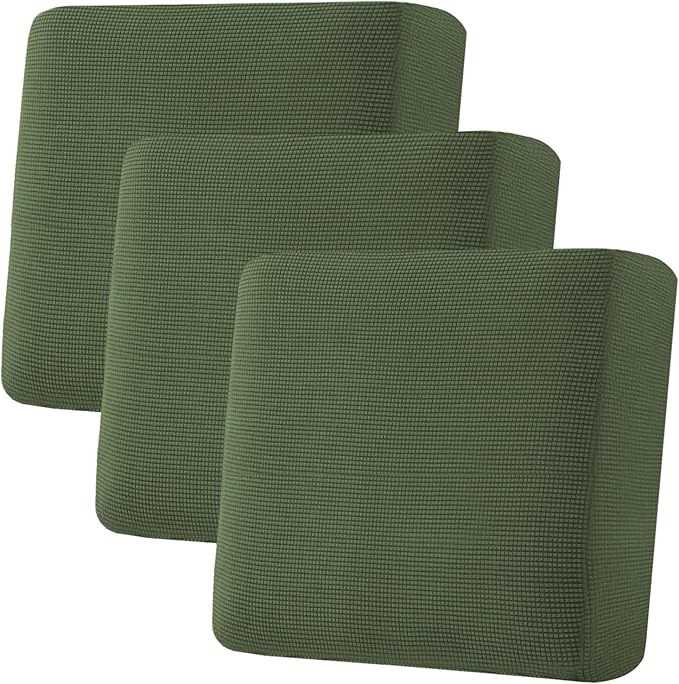H.VERSAILTEX Super Stretch Individual Seat Cushion Covers - Sofa & Couch Cushion Slipcover Sets - Thick Jacquard Textured Twill Fabric (3 Piece XL Sofa Cushion Covers, Bronze Green)