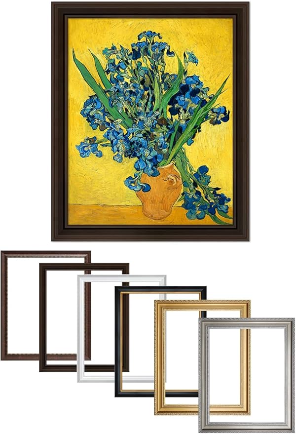 DECORARTS - Irises Vase Flower - Vincent Van Gogh Giclee Prints w/Antique Brown Frame for Wall Decor. Picture Size: 16x20, Total Size w/Frame: 19x23