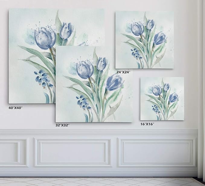Wexford Home Blue Flower Wash II Gallery Wrapped Canvas Wall Art, 32x32