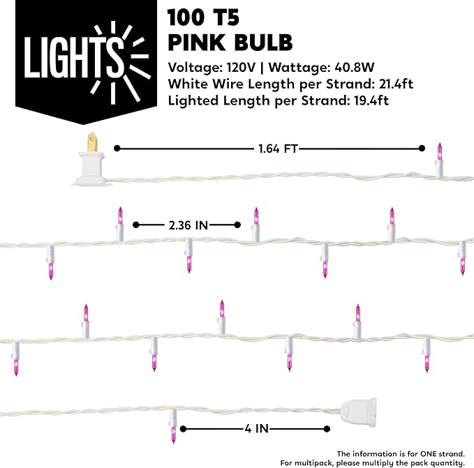 Joiedomi Christmas String Lights Indoor,200(2×100) Mini Pink Light,42.8 FT Lighting Decor for Dorm Classroom Bedroom Holiday Wedding Party Garland Birthday Festival,White Wire