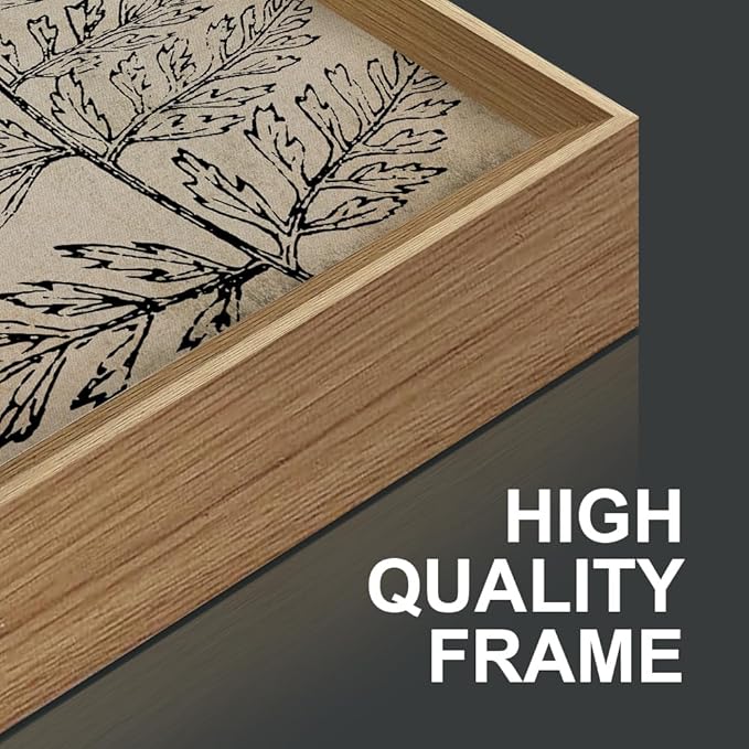 KAIRNE Botanical Fern Leaf Framed Wall Art set, Rustic Farmhouse Plant Wall Decor, Minimalist Black Tan Fern Leaf Wall Painting, Boho Modern Artwork for Living room, Bedroom, Farmhouse, 24"x36"x3