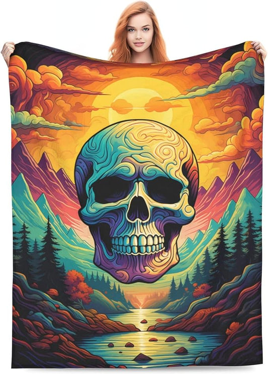 Skull Blanket Gifts for Adults Kids Sugar Skull Gothic Skeleton Flannel Throw Blankets Soft Fuzzy Lightweight for Home Decor Couch Bed Sofa 50x40 Inches
