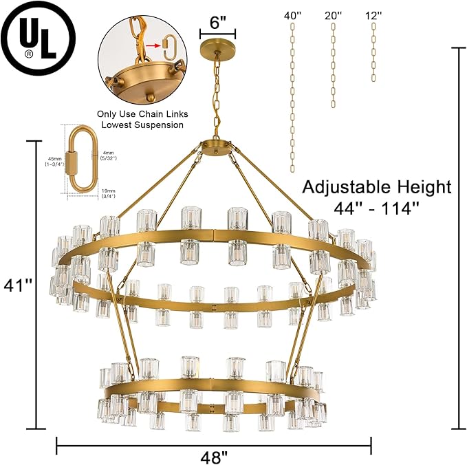 48 Inch Gold Wagon Wheel Chandelier with Crystal Shade, 2 Tier 80 Lights, Modern Farmhouse Style, Ideal for Dining Room, Kitchen, Entryways