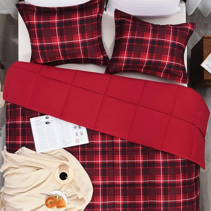 Basic Beyond Twin Comforter Set - Red and Black Buffalo Plaid Comforter Set Twin Down Alternative Bedding Comforter Set for All Season(1 Comforter with 1 Pillow Sham, 66" x 92")