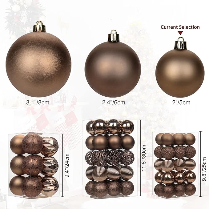 30PCS 2" Christmas Ball Ornaments Shatterproof Brown Christmas Tree Decorations Xmas Tree Balls Halloween Ornaments Décor