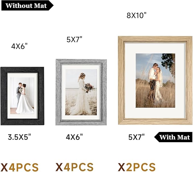 Picture Frames Set of 10, Picture Frames Collage Wall Decor with 8x10 5x7 4x6 Frames in 3 Different Finishes
