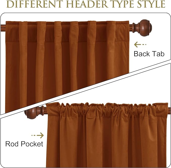 StangH Burnt Orange Velvet Curtains - Luxury Room Darkening Thermal Insulated Drapes 84 inches for Bedroom/Sliding Door, Back Tab Holiday Decoration, W52 x L84, 2 Panels