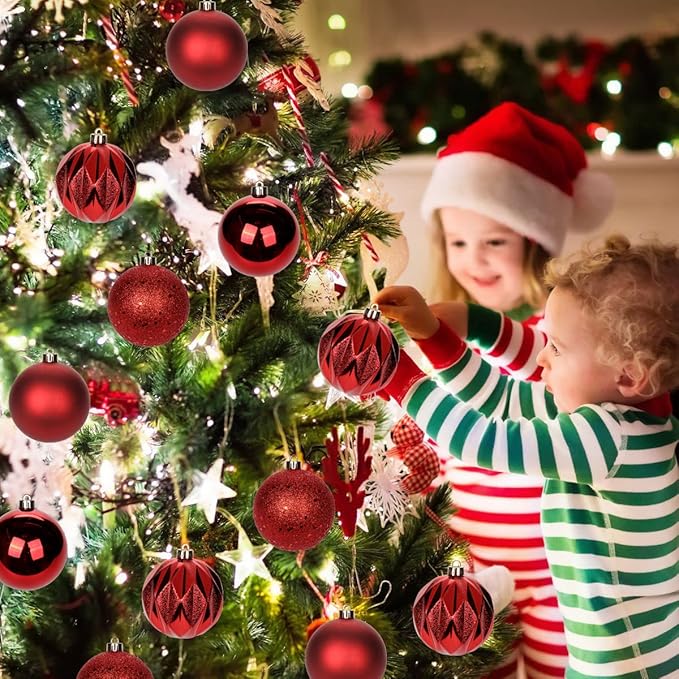 12PCS 3.15" Christmas Ball Ornaments Shatterproof Red Christmas Tree Decorations Xmas Tree Balls Halloween Ornaments Décor