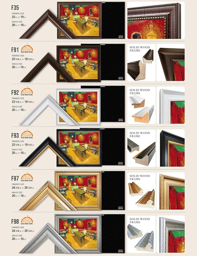 DECORARTS - The Night Cafe in the Place Lamartine in Arles - Vincent Van Gogh Giclee Prints w/Antique Brown Frame for Wall Decor. Picture Size: 20x16, Total Size w/Frame: 23x19