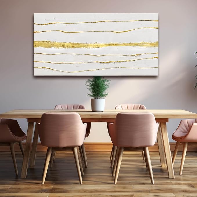 Gold Line Art Minimalist Canvas Prints Abstract Wall Decor White Pictures Wall Art for Home Dining Room Office 24x48 Inch Modern Artwork