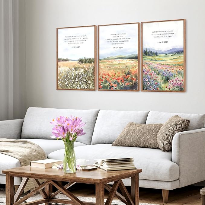 CHDITB Framed Canvas Wall Art Print 1123 , Nature Flowers Christian Wall Decor, Floral Spiritual Scripture Wall Painting, Vintage Church Biblical Verses Art Prints For Zen Room Yoga Room Decor 16"x24"x3