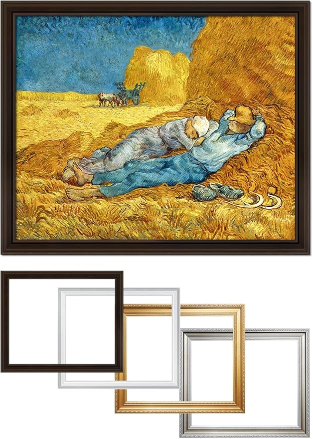 DECORARTS - Noon: Rest from Work, Vincent Van Gogh Art Reproduction. Acid Free Cotton Canvas Giclee Print w/Bronze Frame&Mat for Wall Decor.