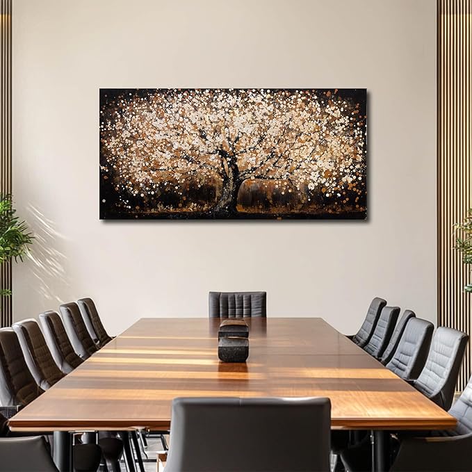 Plant Pictures Wall Art Flower Tree Painting Large Artwork Gold Hanging Decor 29"x58" Wall Decorations for Living Room Kitchen Art Posters