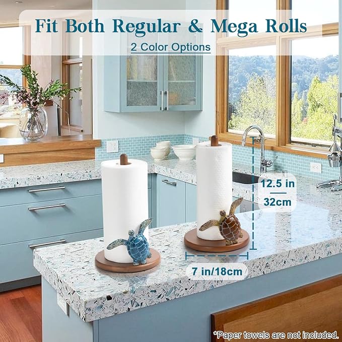 Turtle Paper Towel Holder - Coastal Decor Home Beach House Gift Sea Turtle Gifts for Women Bathroom Decor Unique Funny Cute Cool Paper Towel Holder Stand Kitchen Counter Beach Themed Accessories Stuff