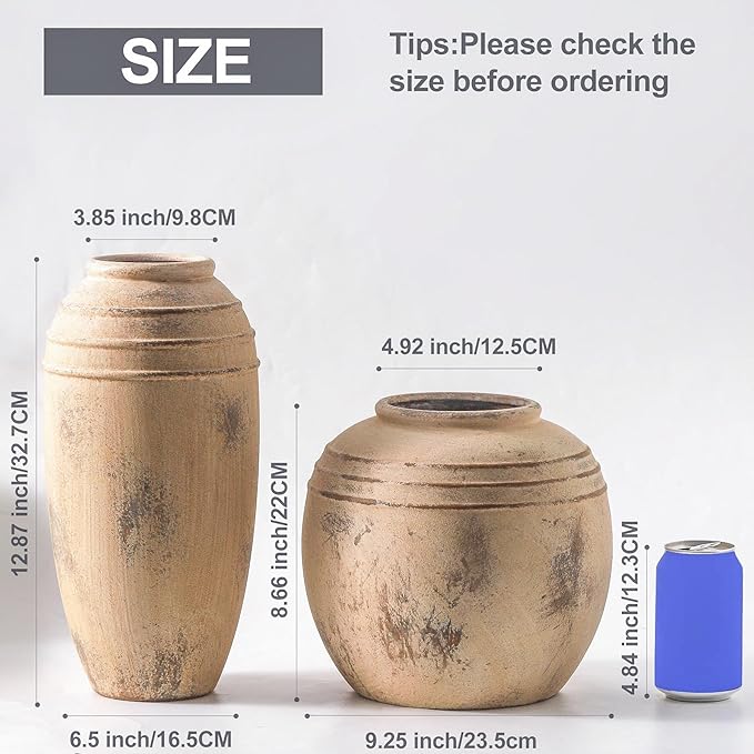 Large Ceramic Vase, 12.87 inch Tall Flower Vintage Farmhouse Vase for Home Decor, Dining Table, Living Room, Kitchen, Office Decoration