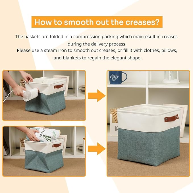 DULLEMELO 11x11 Cube Storage Bins for Organizer, Foldable Cube Storage Bins for Organizing Home Office Closet Shelves, Fabric Cube Baskets for Home Organization(4 Pack - White&Deep Green)