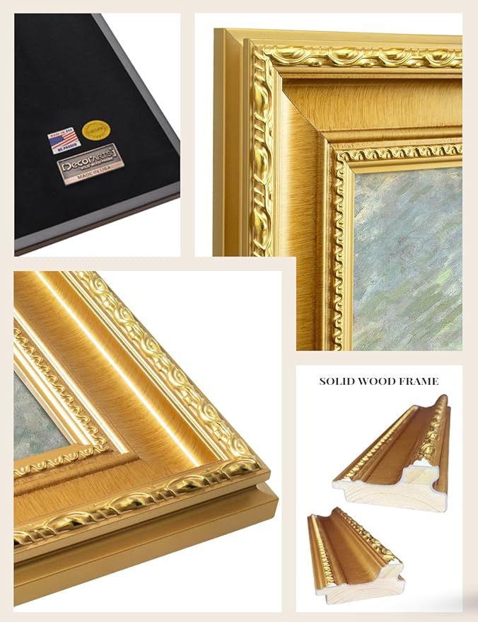 DECORARTS - Vincent van Gogh's Boats at Saintes-Maries. Museum-Quality Giclee Print on Cotton Canvas, Gold Wood Frame with Ornate Detailing, Framed Size: 34.75x28.75, Made in USA