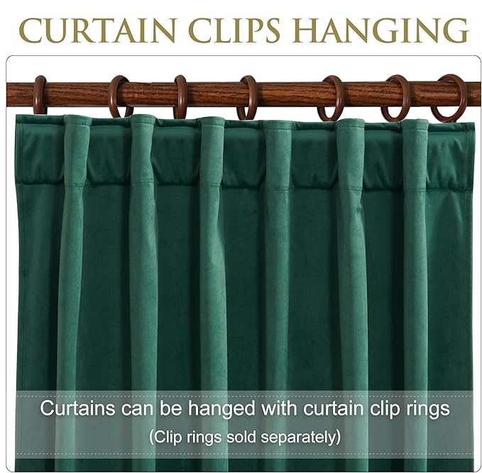 StangH Green Velvet Curtains 108 inches Long, Back Tab Living Room Window Panels Thermal Insulated Room Darkening Drapes for Sliding Door, W52 x L108, 2 Panels